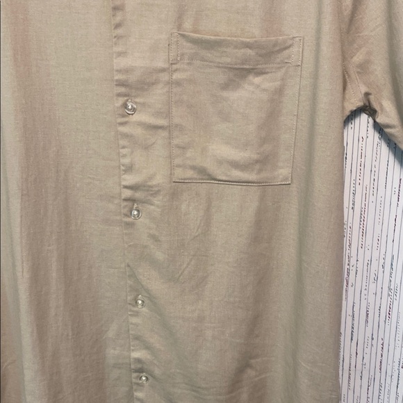 Gap Men's Size Small Linen Dress Shirt Short Sleeve Button-Up Khaki Relaxed - Picture 3 of 12